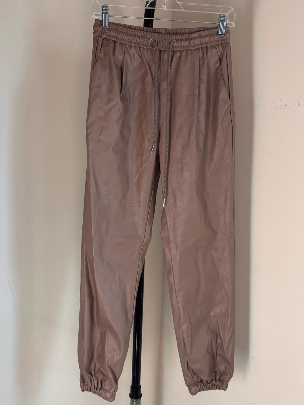 Women's Faux Leather Jogger Pants in Brown - hey babe